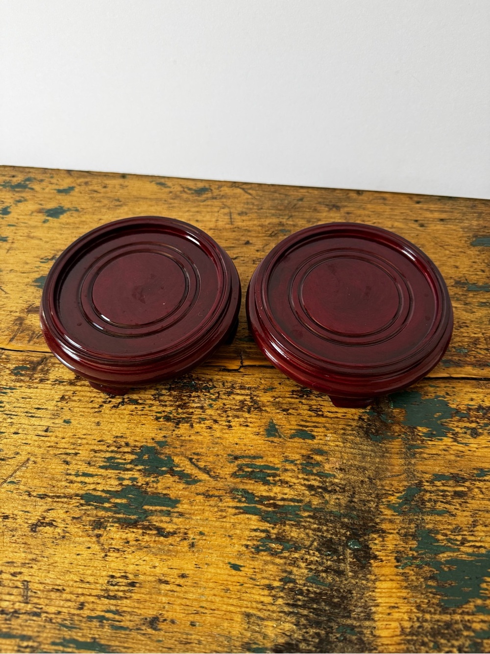 Small Red Lacquered Wood Display Stands - Set of 2